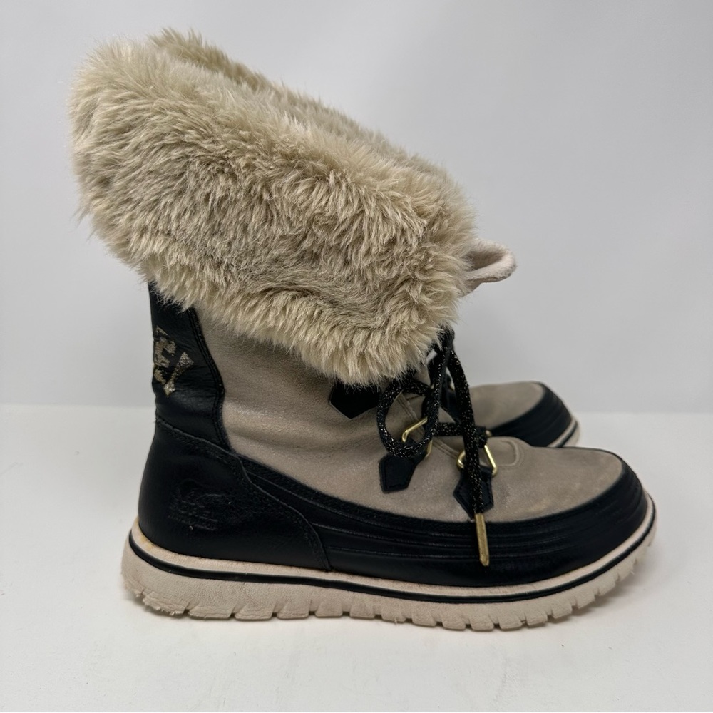 Sorel Snowdance Lace Boot Insulated Suede Leather Ivory Black Size 9.5